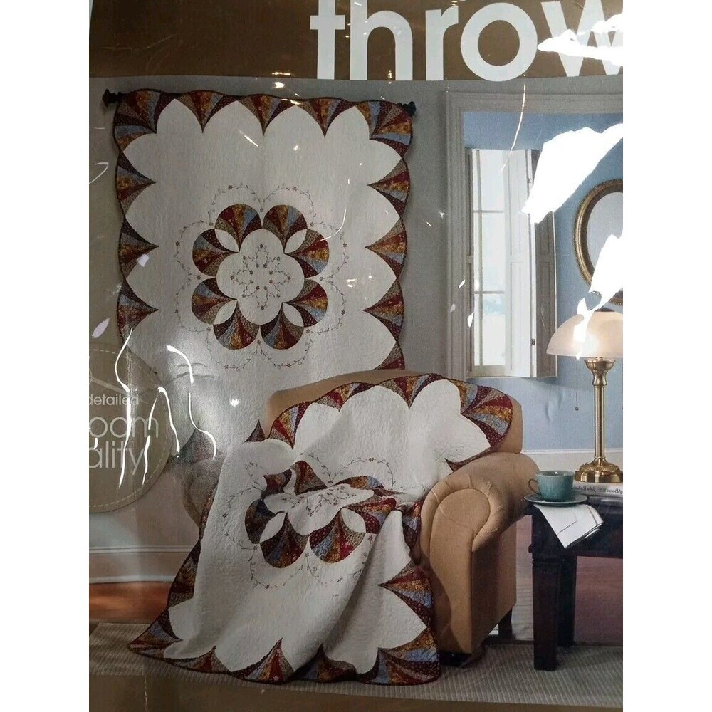 JC Penney Collection New Embroidered Throw, Hand Crafted 50 x 60 100 % Cotton